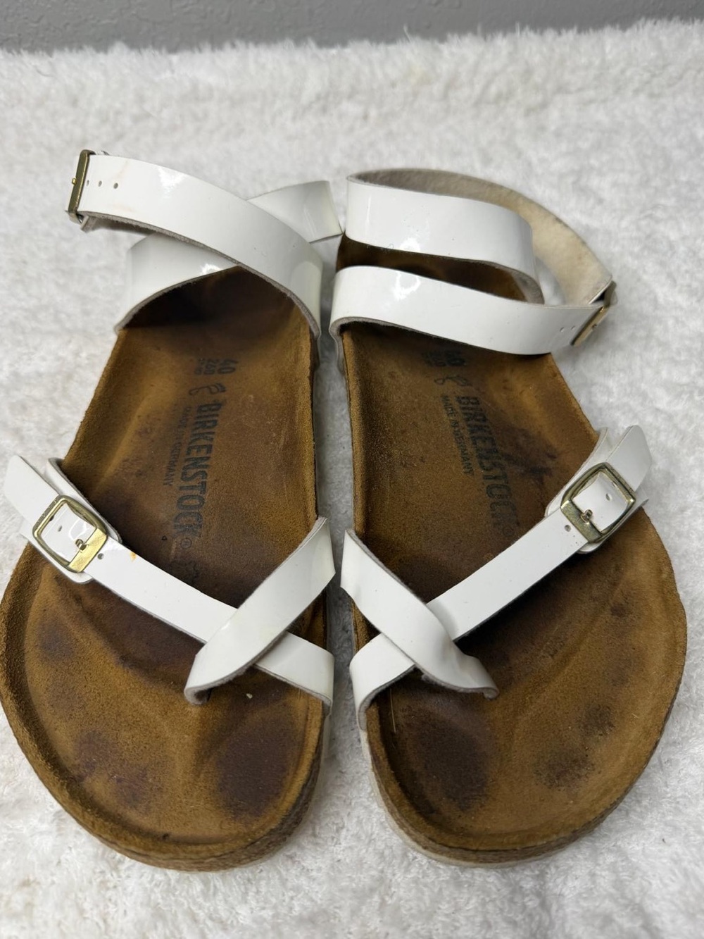 Birkenstock Yara White Patent Birko-Flor Ankle Wrap Sandals Size 40 US 9 regular - Picture 4 of 9